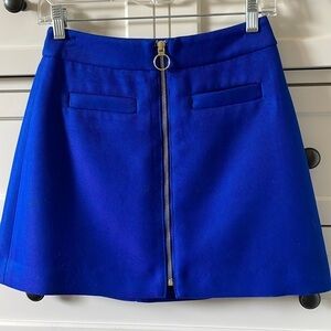 Express Women’s Cobalt Blue Skater Skirt with Gold Front Zipper - Size 2